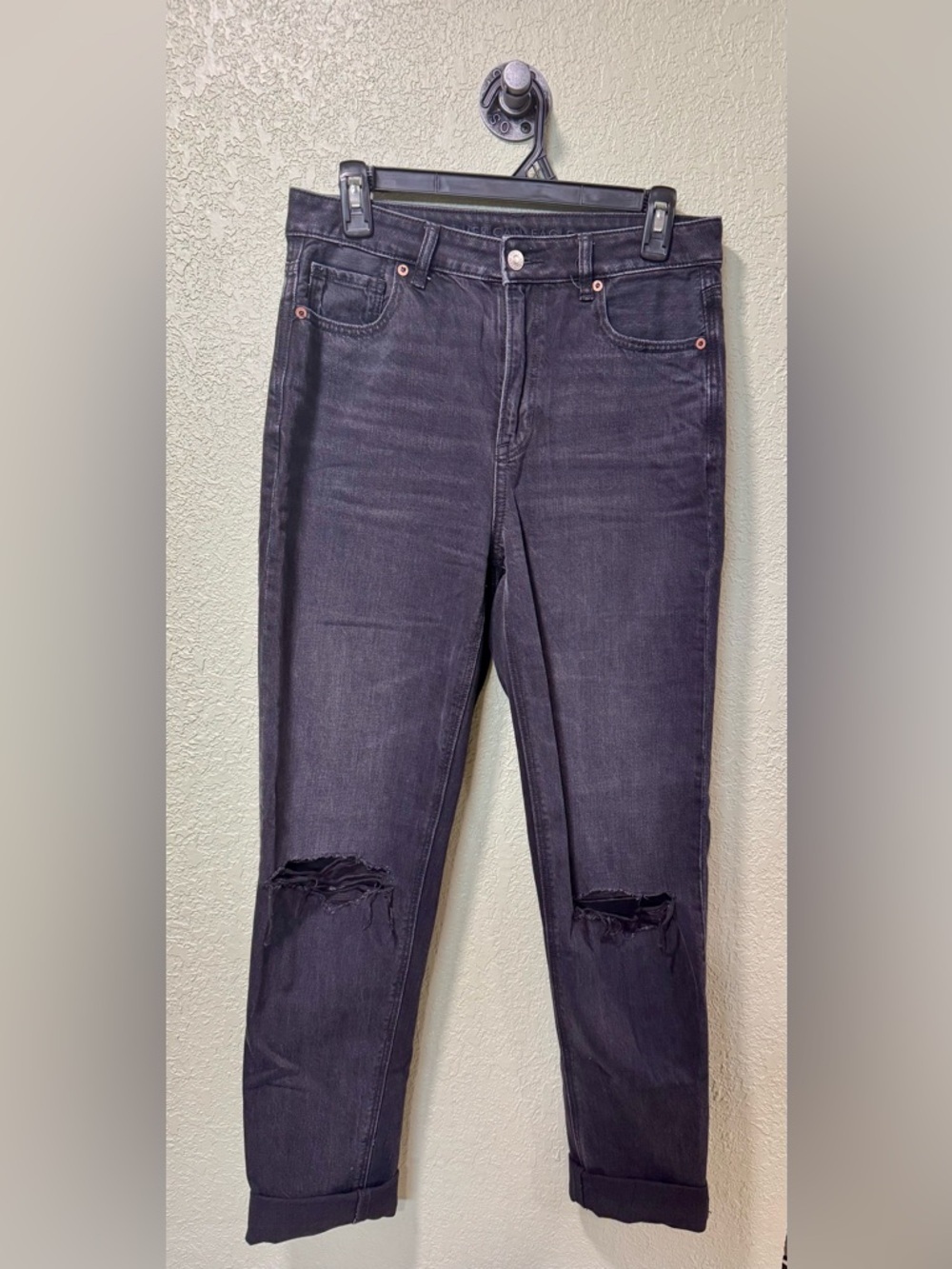 American Eagle Outfitters Black Distressed Mom Jeans Size 4